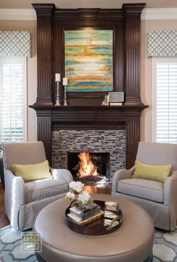 dallas interior design living room wine fireplace round seating